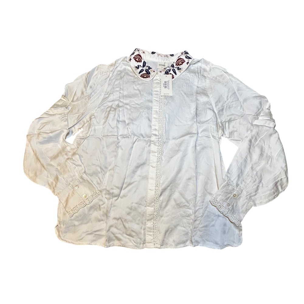 Sonmer Theresa Blouse Ecru Floral Embroidered Collar Lace Trim Viscose XXXL NEW